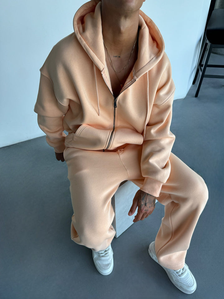 Oversize Basic Zipper Hoodie - Peach Fuzz