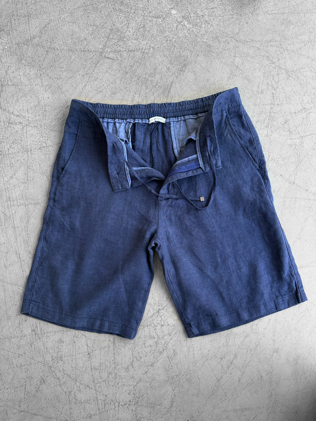 Loose Fit Linen Shorts - Navy Blue