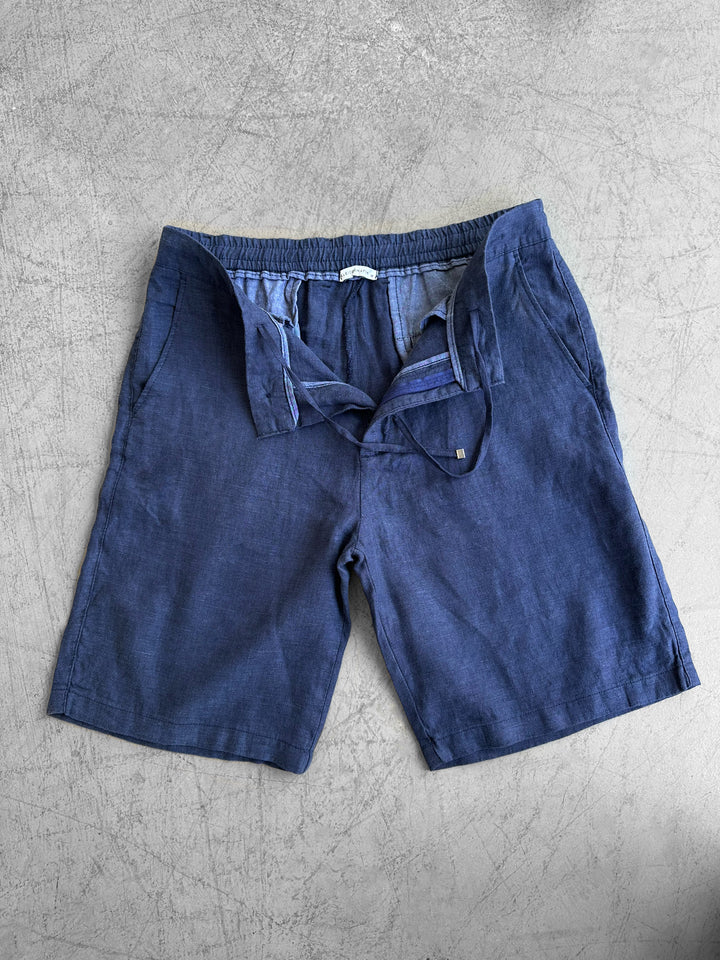 Loose Fit Linen Shorts - Navy Blue