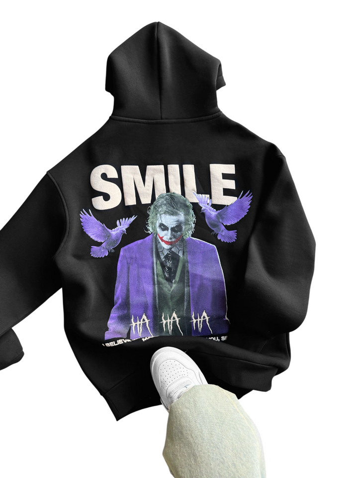 Oversize Smile Hoodie - Black