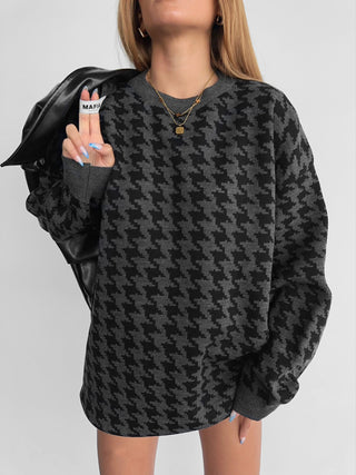 Oversize Houndstooth Pullover - Anthracite