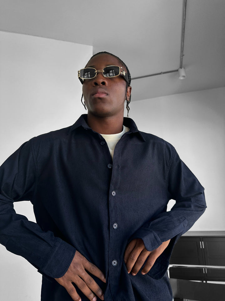 Oversize Velvet Shirt - Navy Blue