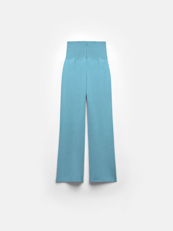 Wide Leg Knit Trousers - Baby Blue