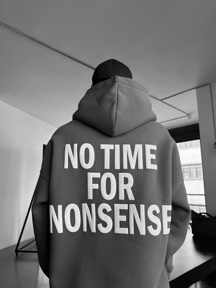 Oversize “No Time for Nonsense” Hoodie - Anthracite
