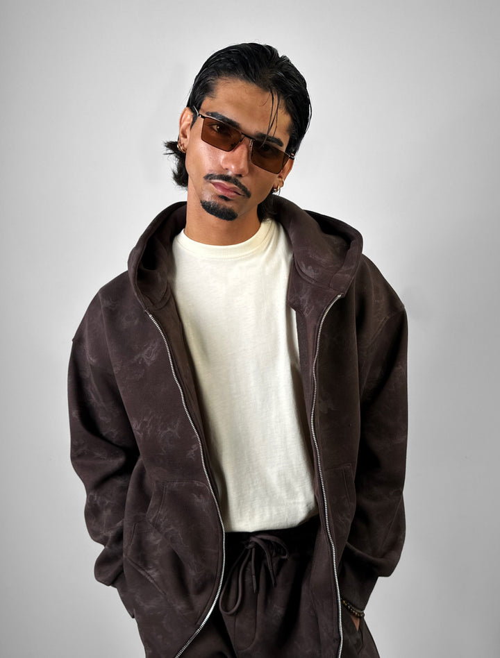 Oversize Double Zip Hoodie - Brown