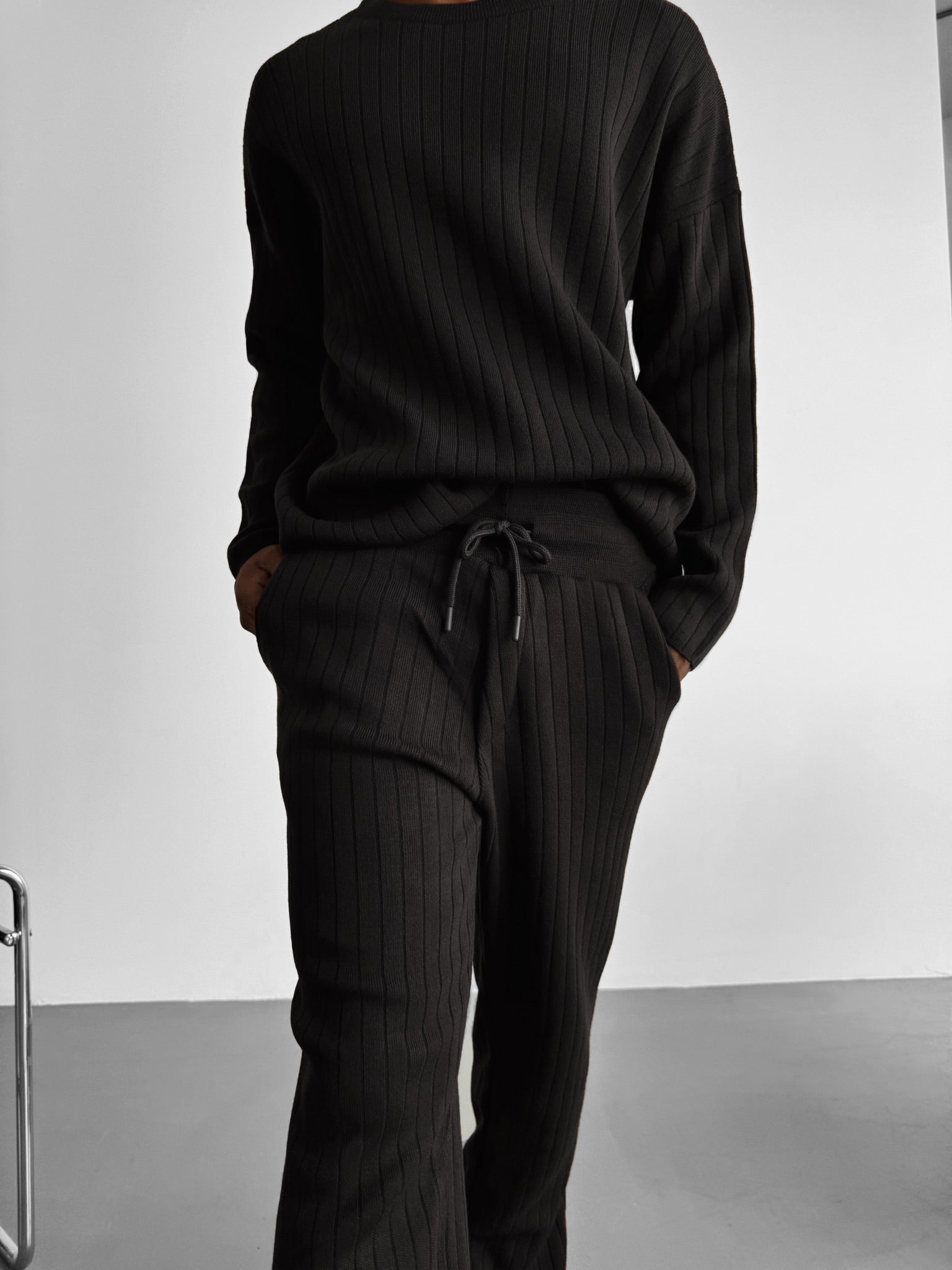 Loose Fit Wide Ribbed Knit Pants - Black – Kleidermafia