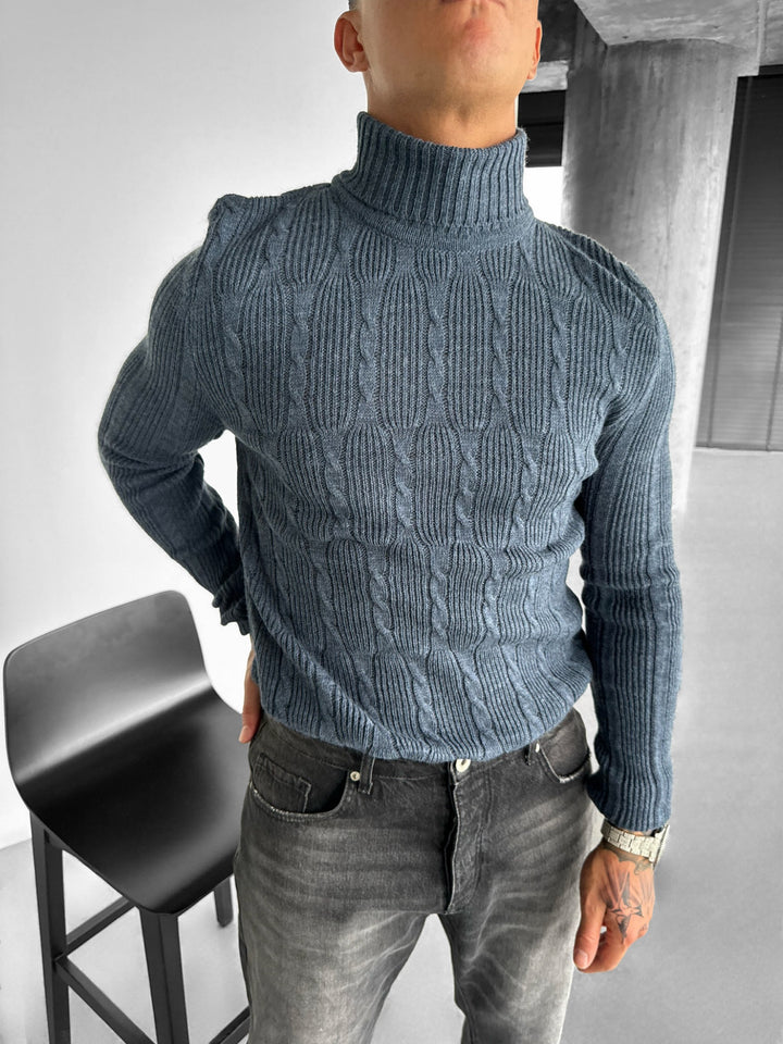 Collar Braid Pullover - Dusty Blue