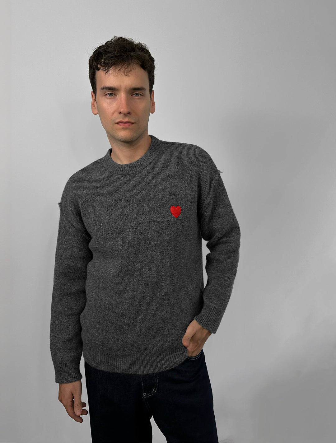 Loose Fit Heart Detail Sweater - Anthracite