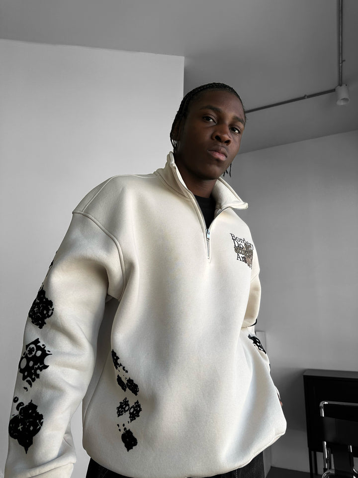 Oversize Half-Zip Graphic Sweatshirt - Stone