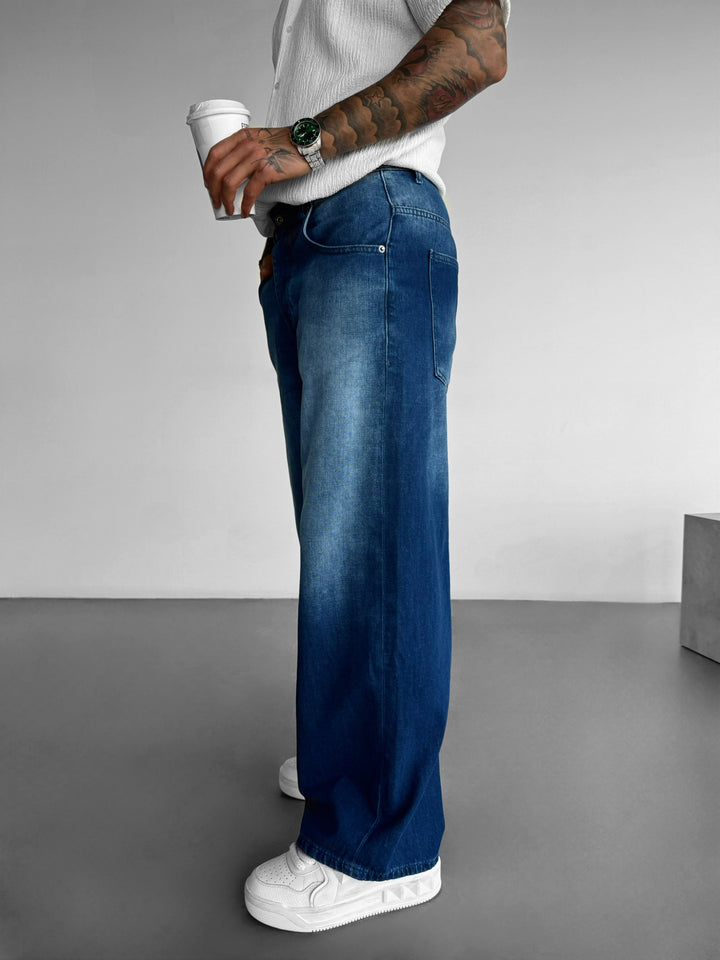 Baggy Washed Jeans - Dark Blue