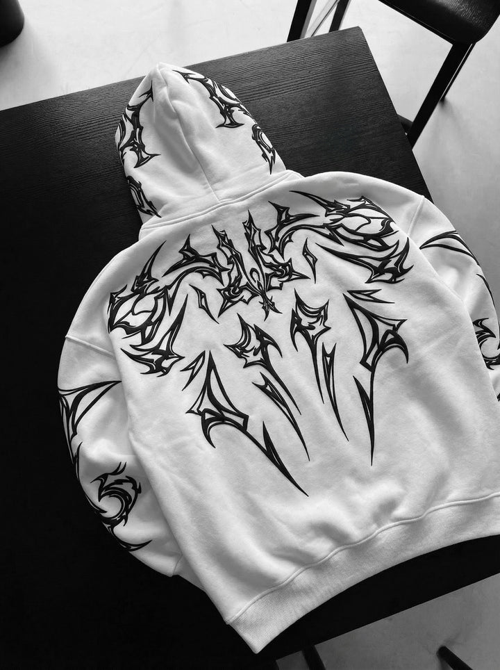 Oversize Mafia Tribal Hoodie - White