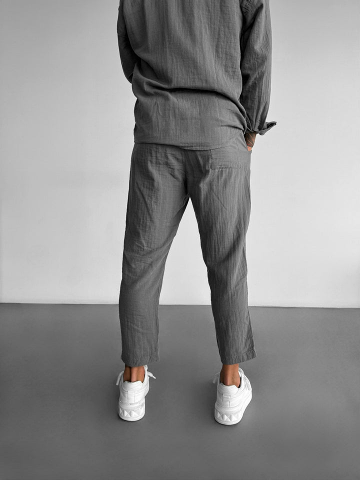 Loose Fit Linen Trousers - Anthracite