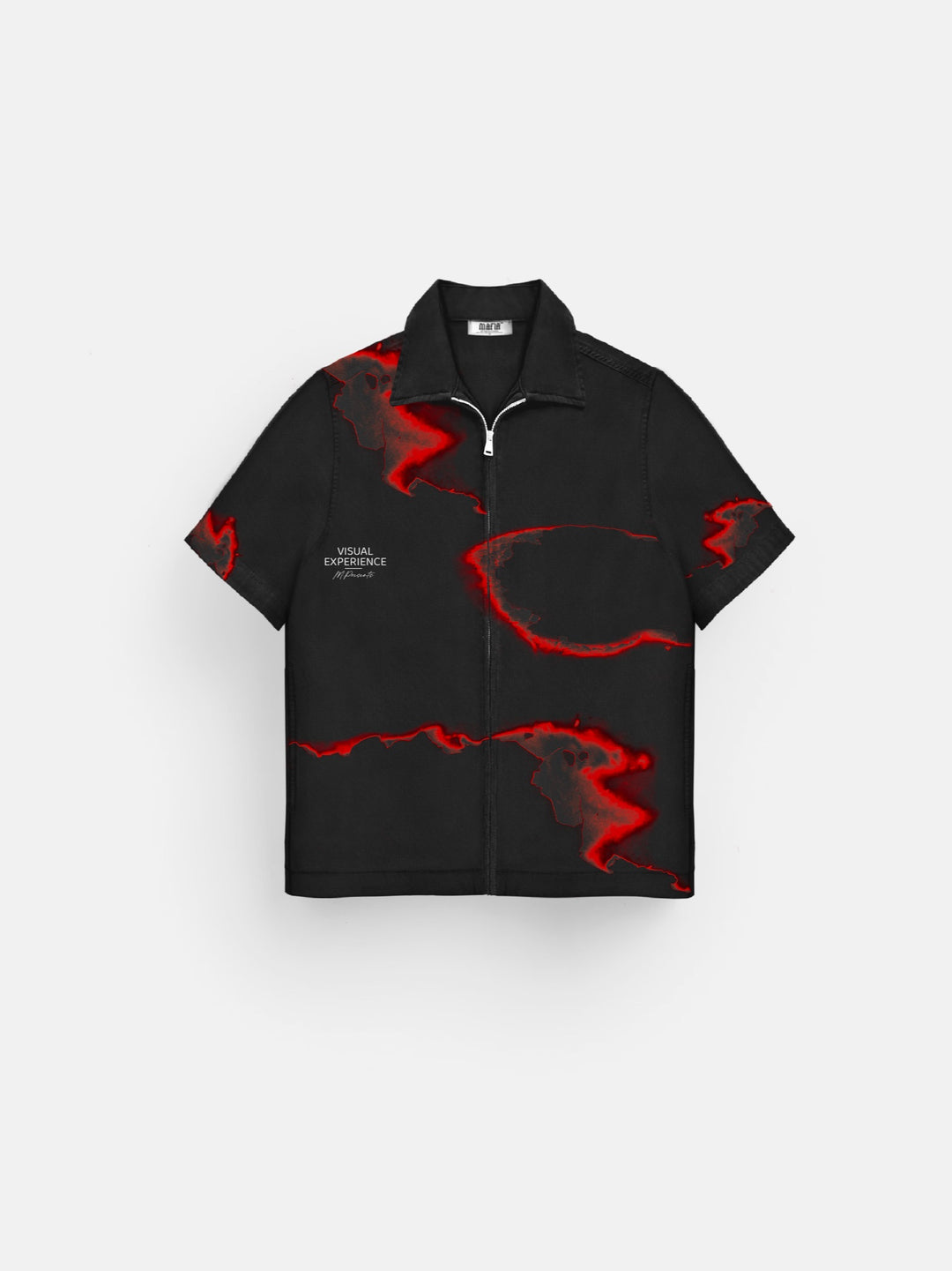 Oversize Burned Paper Zipper Shirt - Black and Red