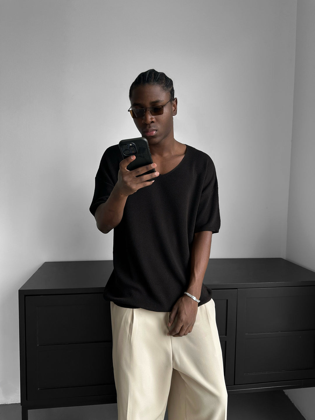 Oversize Long Knit T-Shirt - Dark Brown