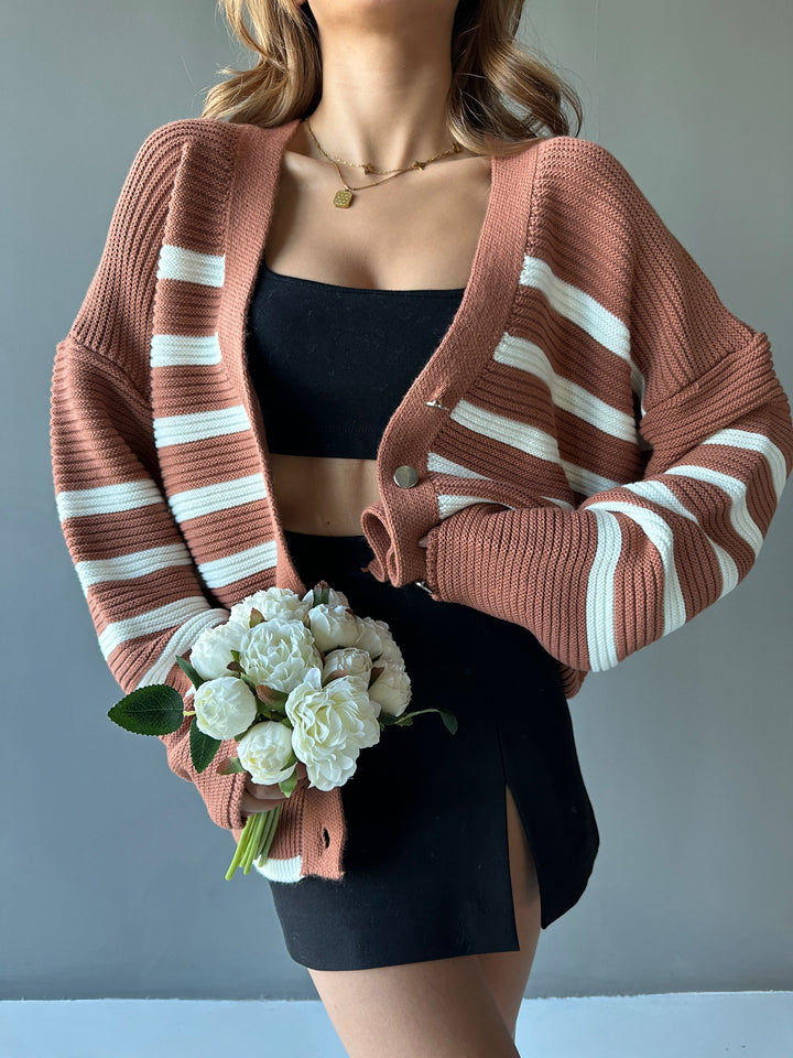 Oversize Textured Knit Cardigan - Chocolate Brown