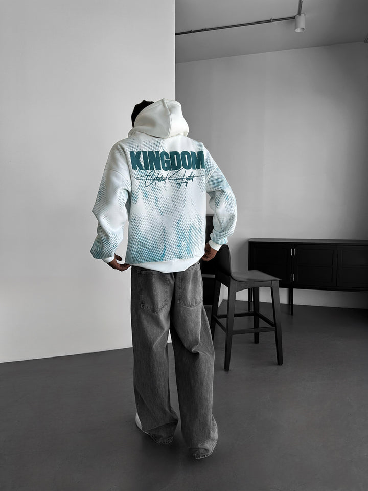 Oversize Kingdom Hoodie - Ecru and Turquoise