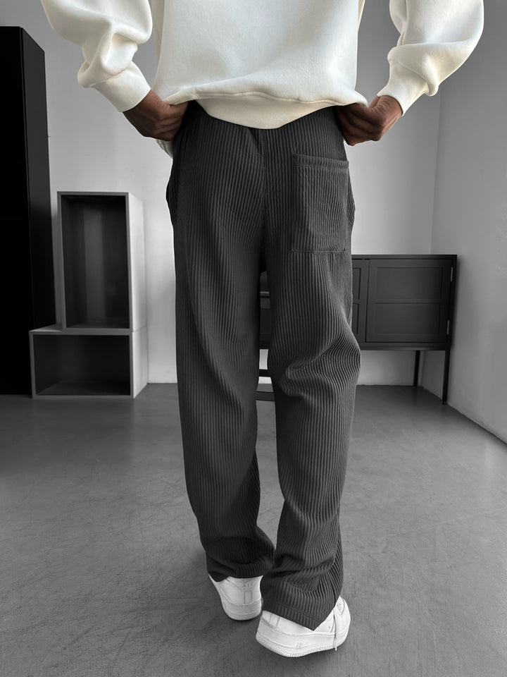 Loose Fit Ribbed Trousers - Anthracite