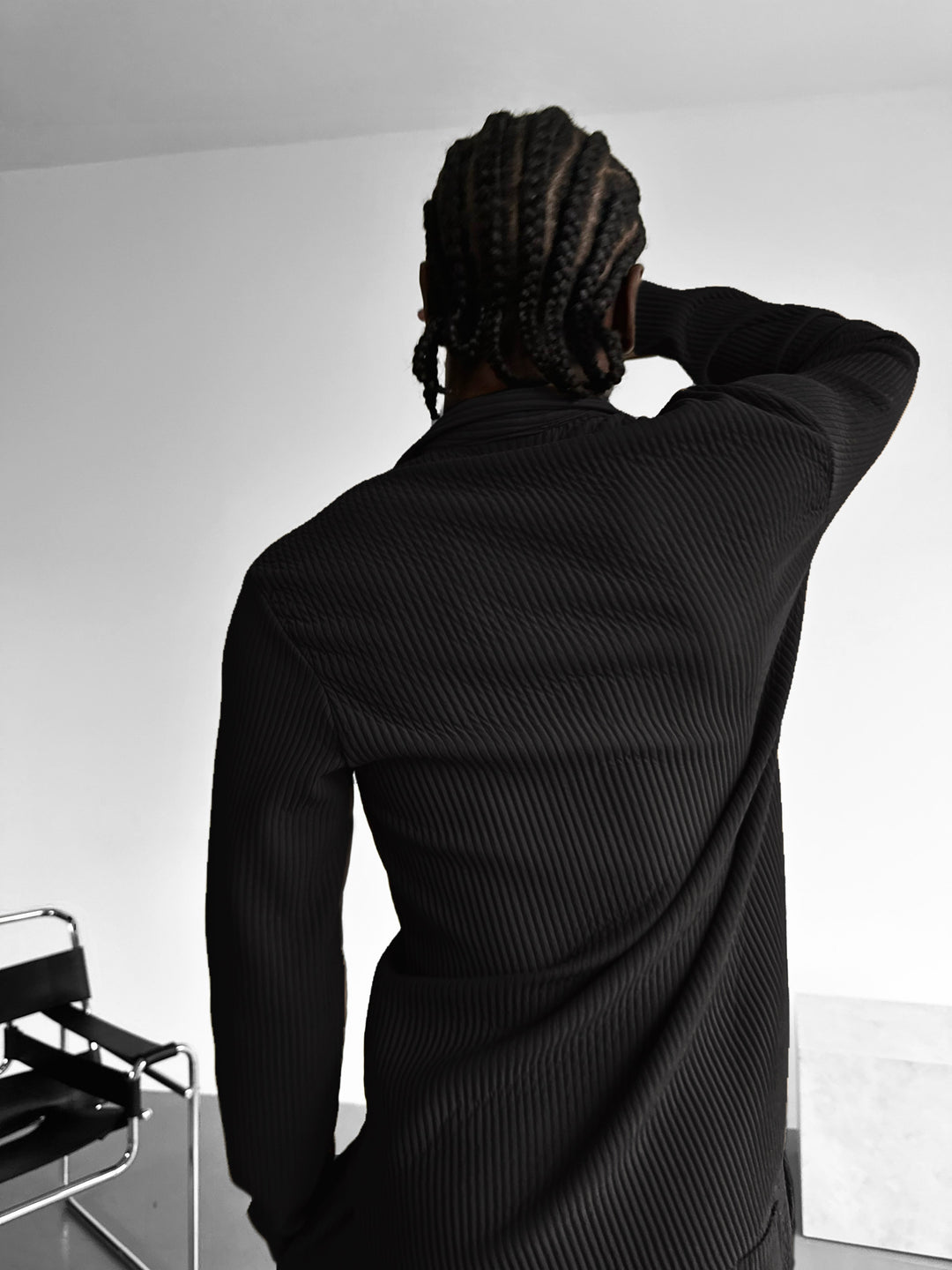 Oversize Ribbed Long Arm Shirt -Black