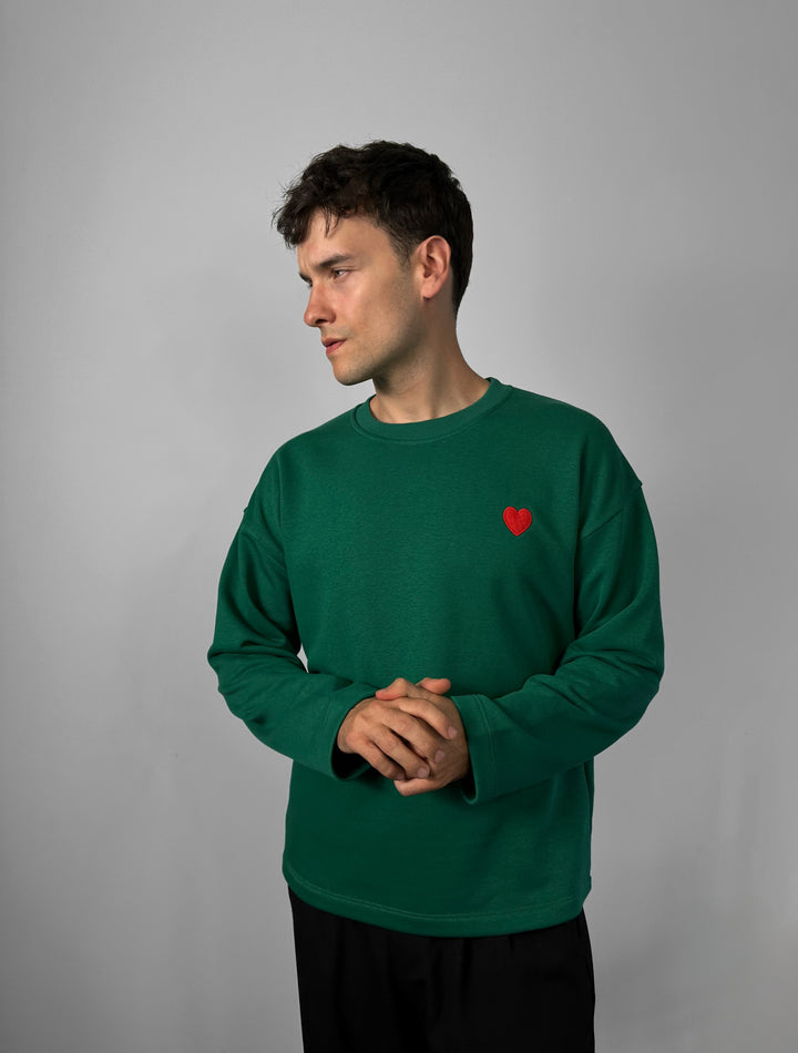 Oversize Heart Detailed Sweatshirt - Green