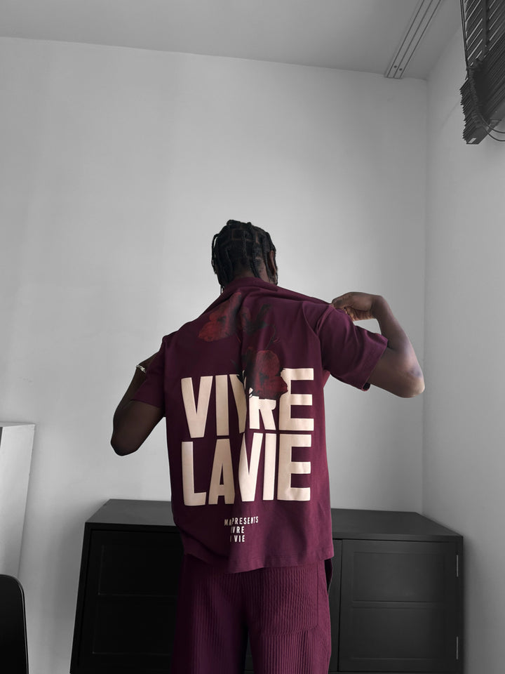 Oversize Vivre la Vie T-shirt - Bordeaux