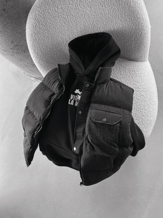 Oversize Pocket Linen Vest - Black