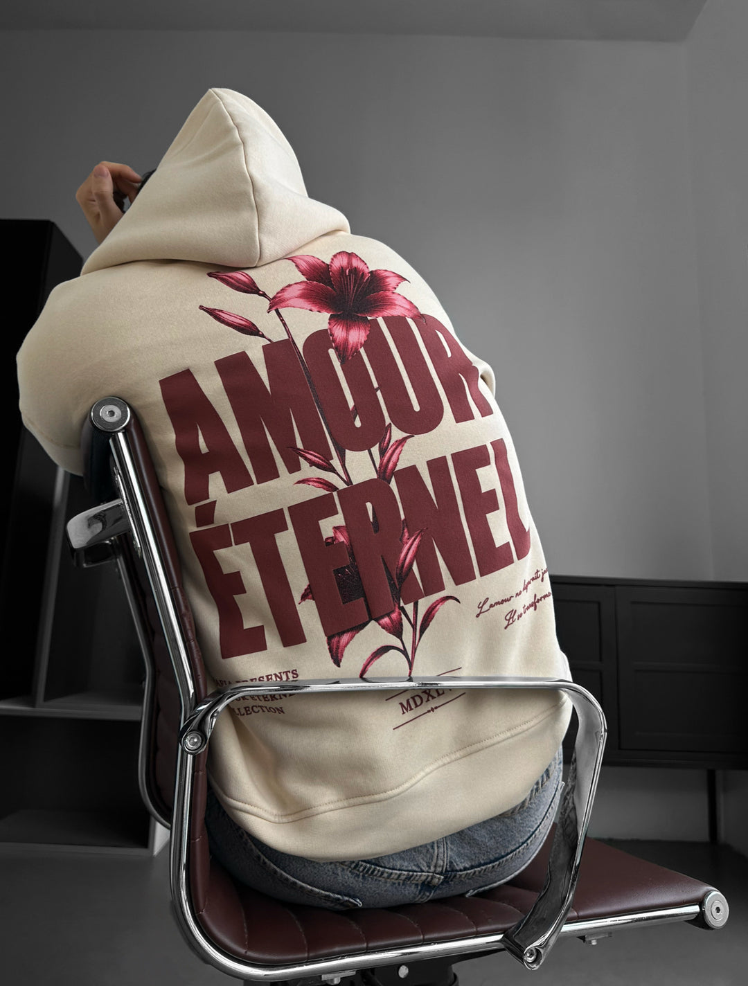 Oversize Amour Éternel Hoodie - Beige