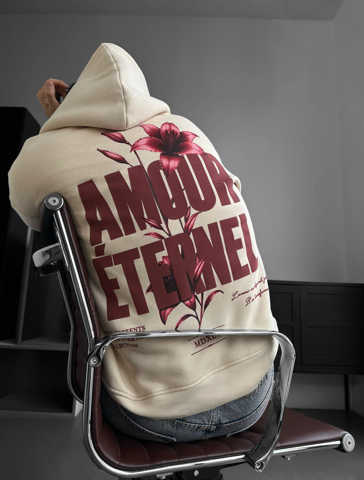 Oversize Amour Éternel Hoodie - Beige