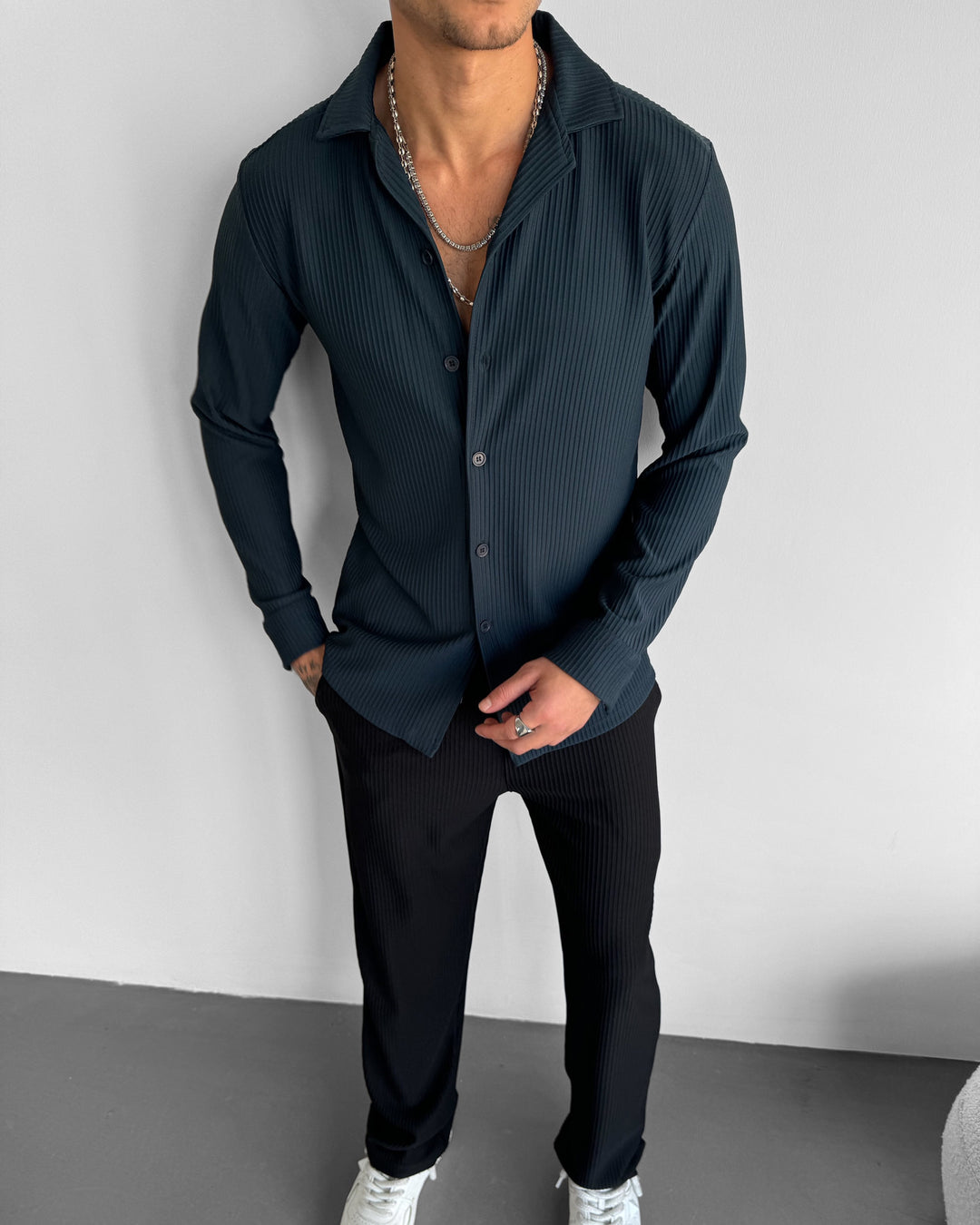 Loose Fit Striped Shirt - Petrol