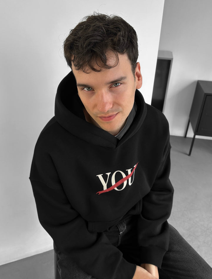 Oversize Motto Hoodie - Black