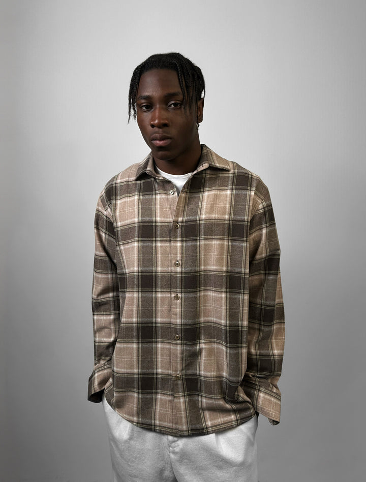 Regular Fit Wide Check Shirt - Camel