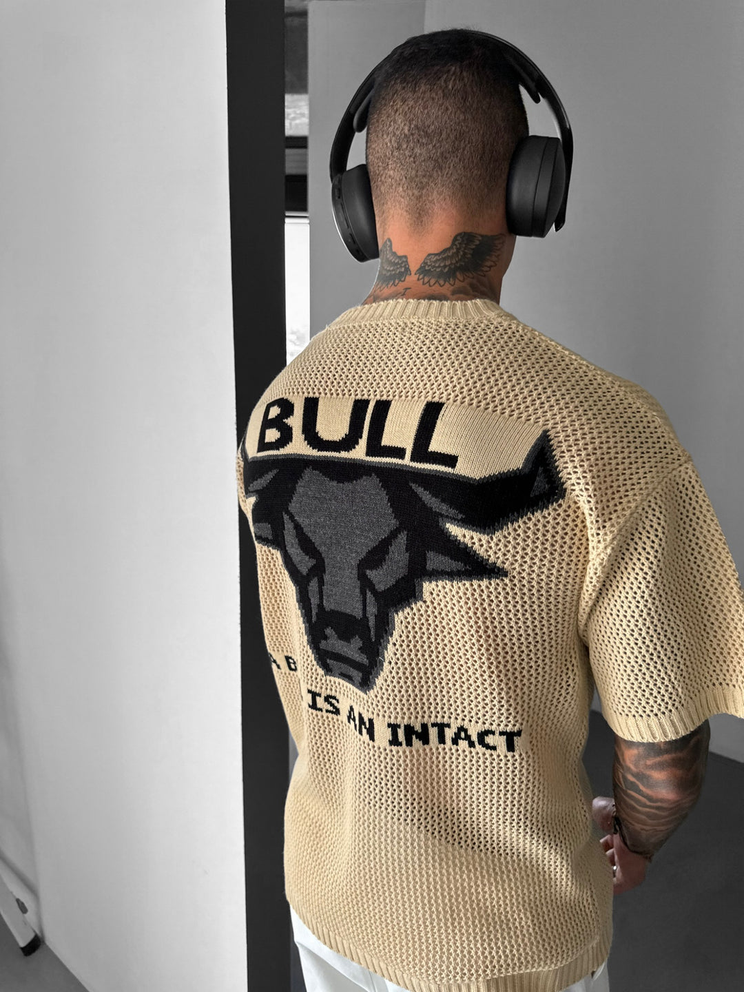 Oversize Bull Knit T-Shirt - Beige