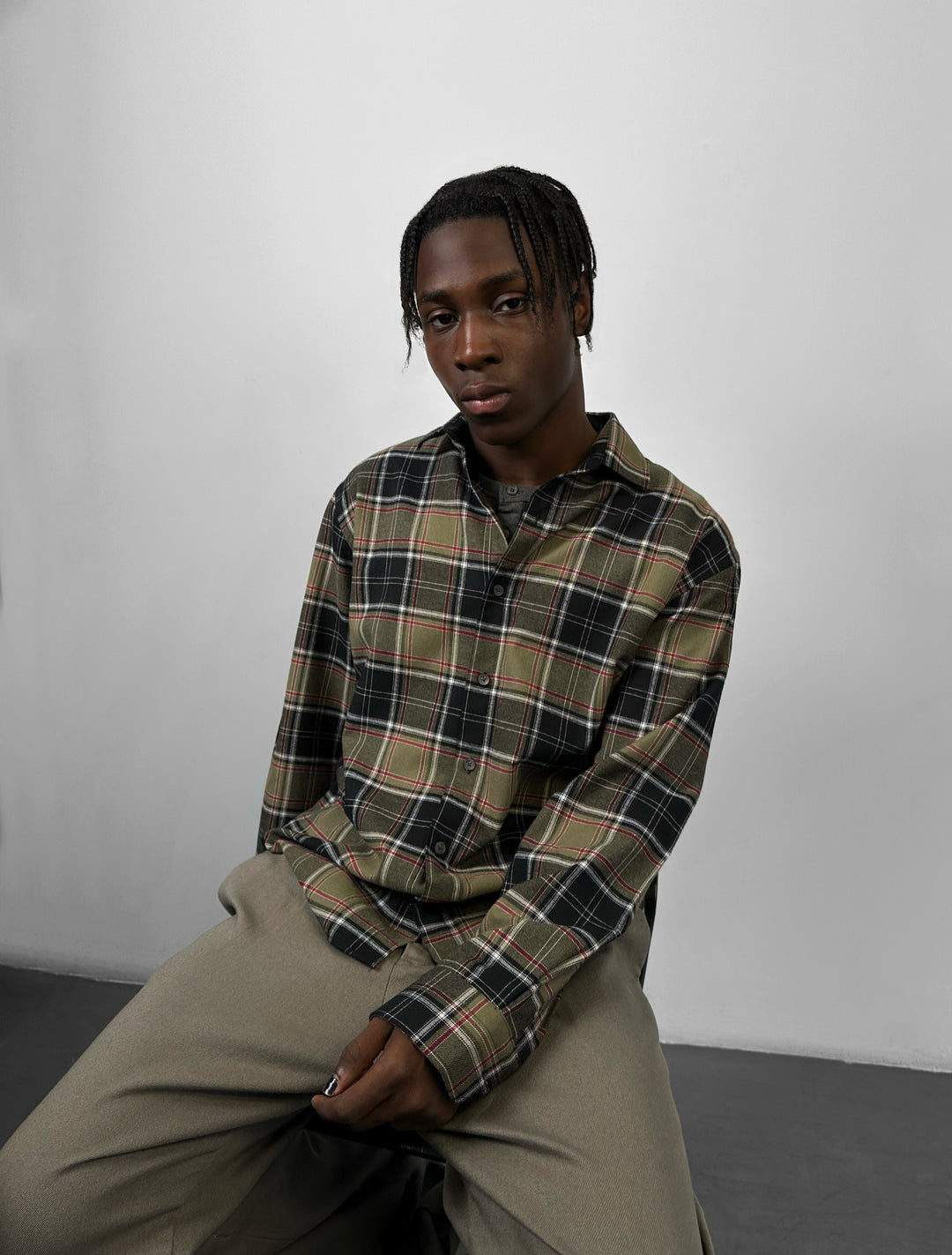 Regular Fit Wide Check Shirt - Khaki