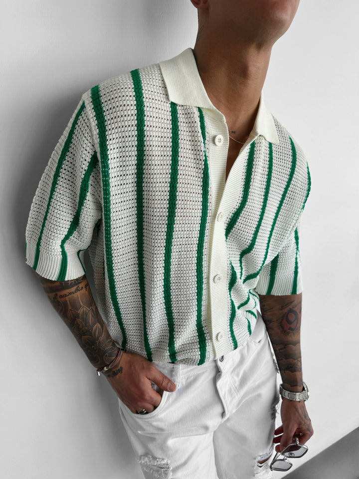 Oversize Knit Lines Shirt - Ecru and Green