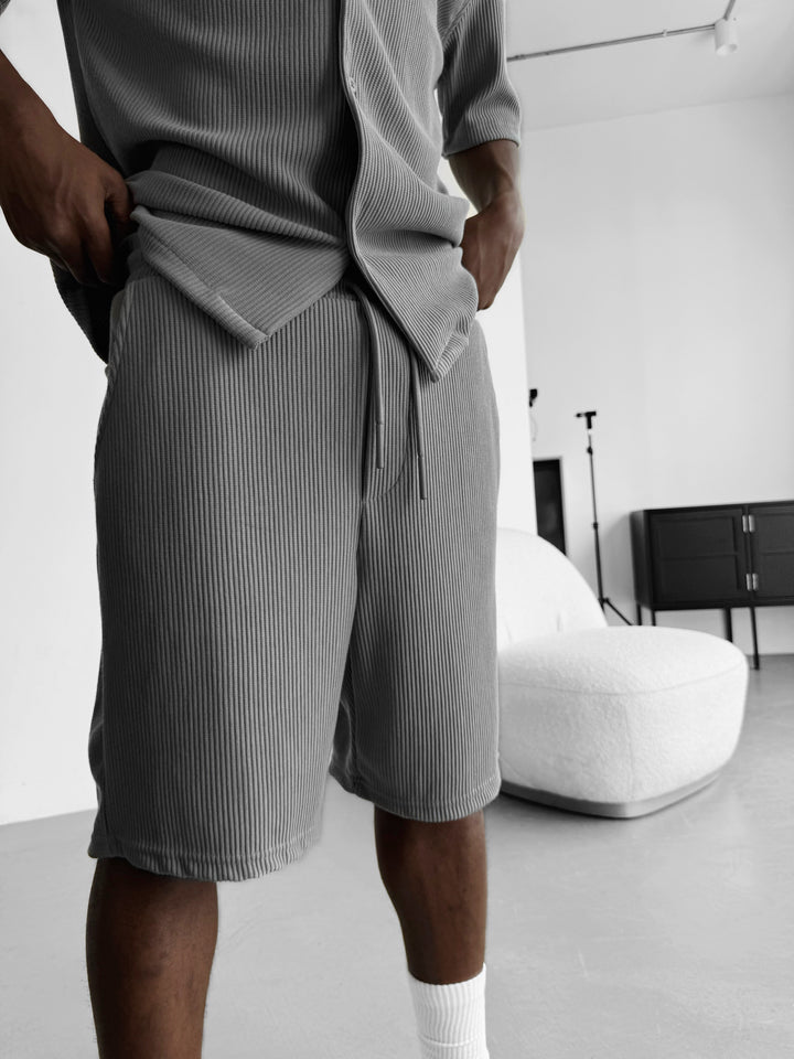 Loose Fit Cord Shorts - Grey
