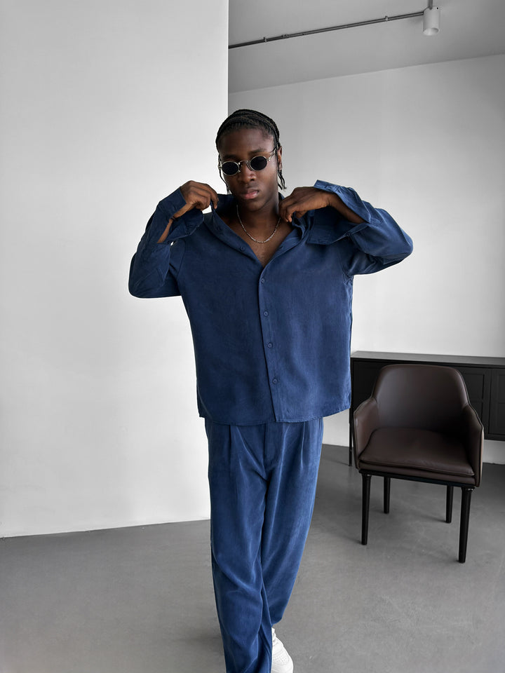 Oversize Tencel Shirt - Navy Blue