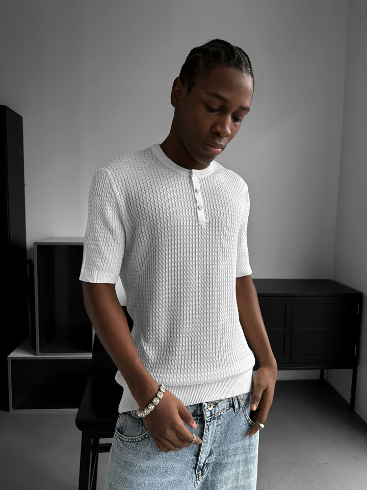 Regular Fit Waffle Button T-shirt - Ecru
