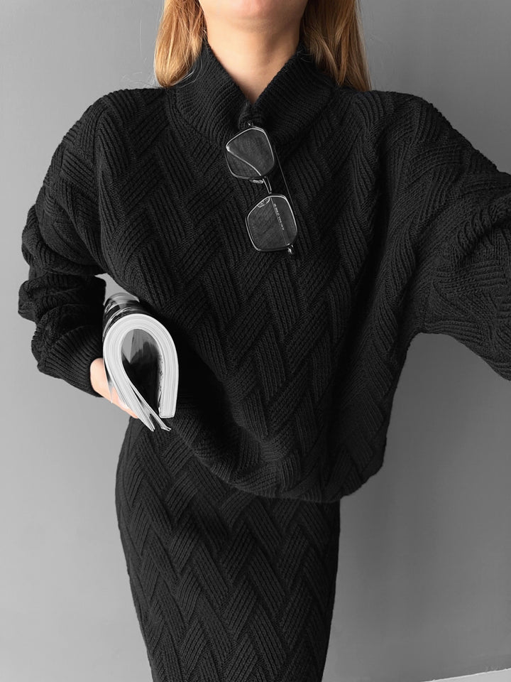 Braid Knit Pullover - Black