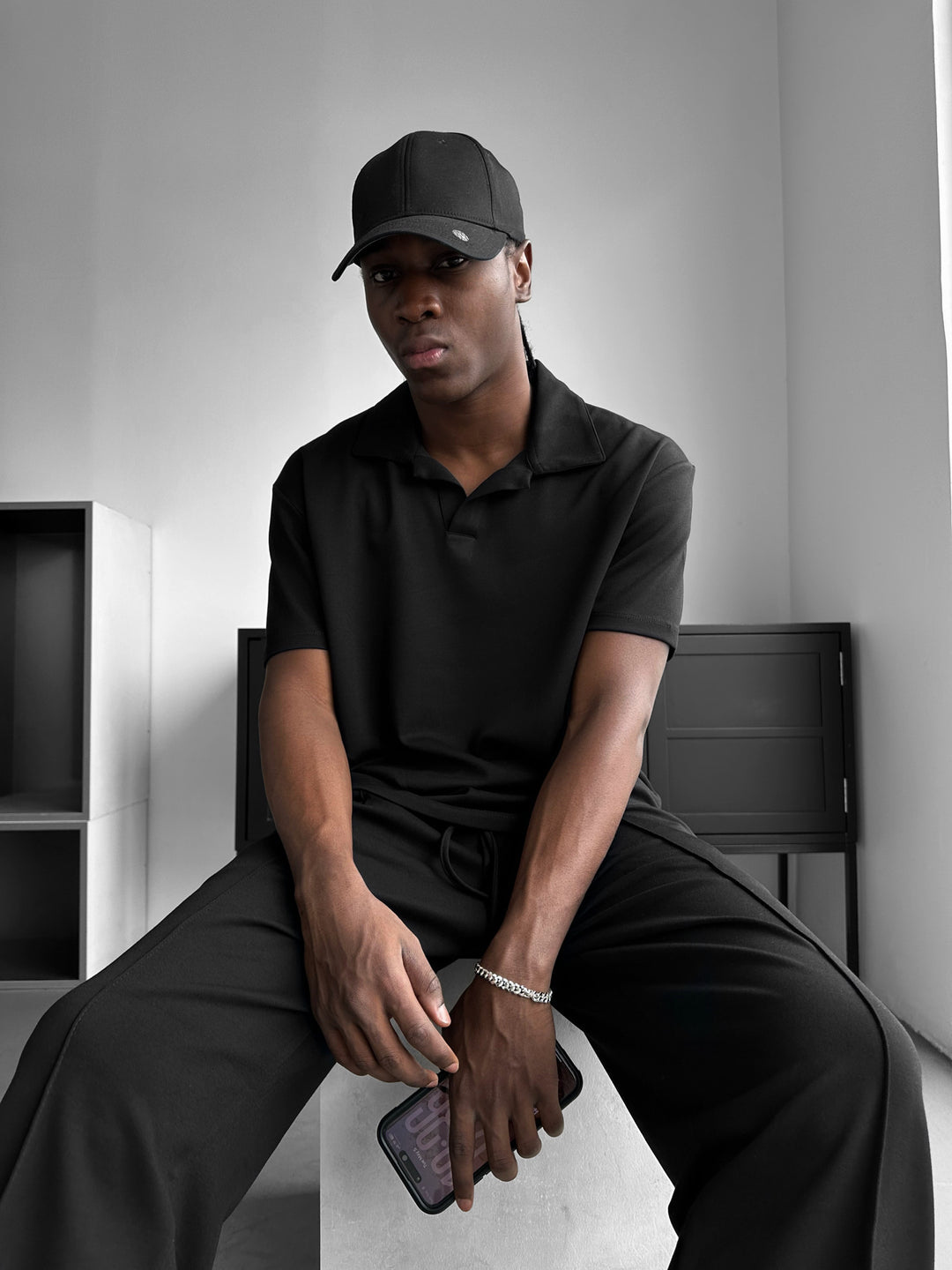 Loose Fit Polo T-shirt - Black