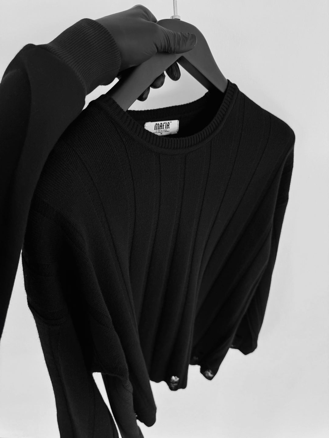 Loose Fit Knit Striped Torn Sweater - Black