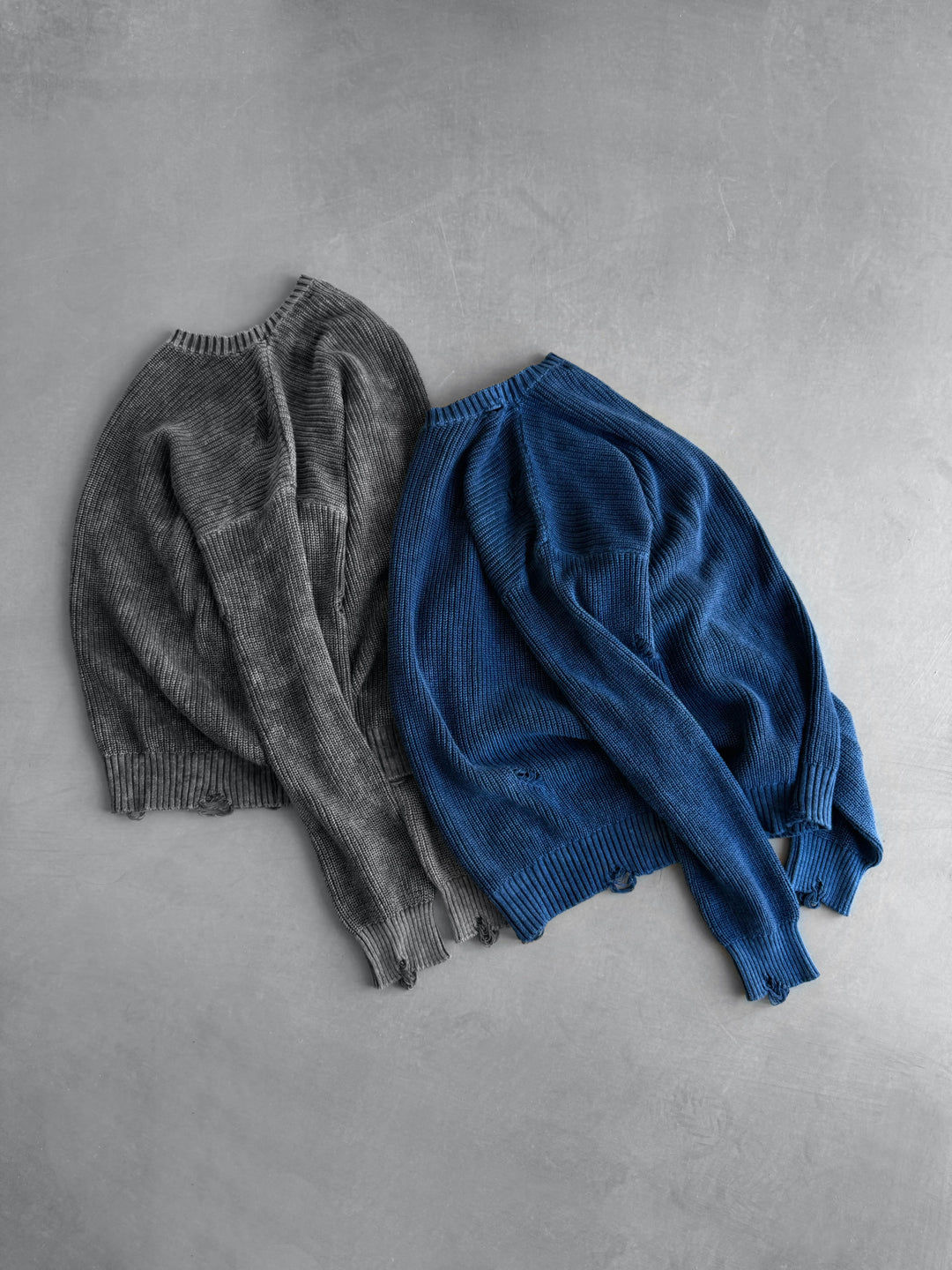 Loose Fit Knit Torn Sweater - Indigo