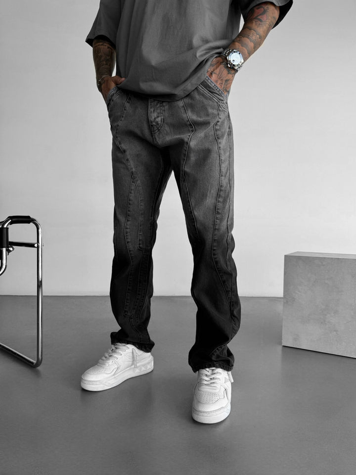 Baggy Half Washed Seam Jeans - Black STOK EKLEME