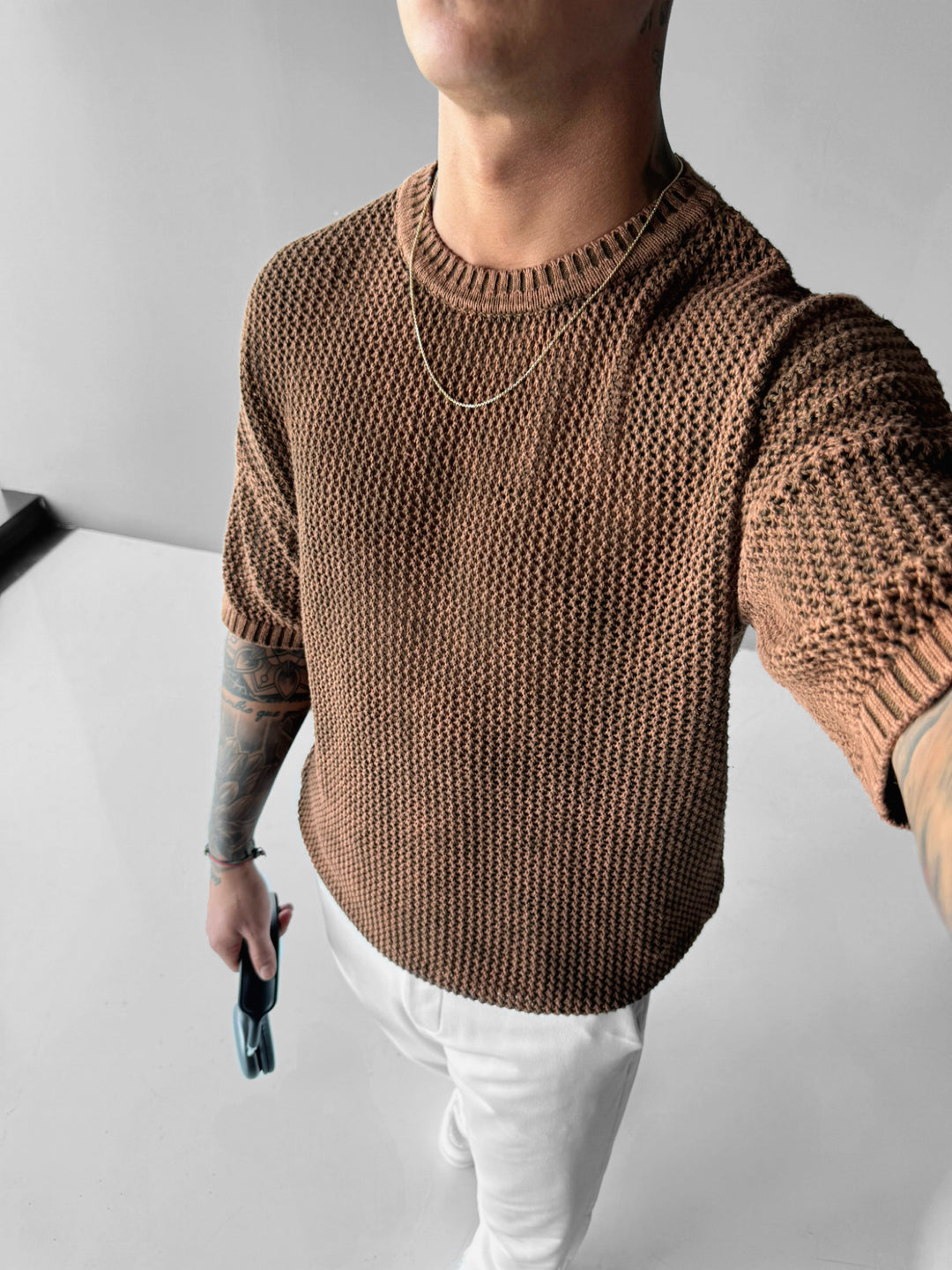 Regular Fit Knit Grid T-shirt - Ochre