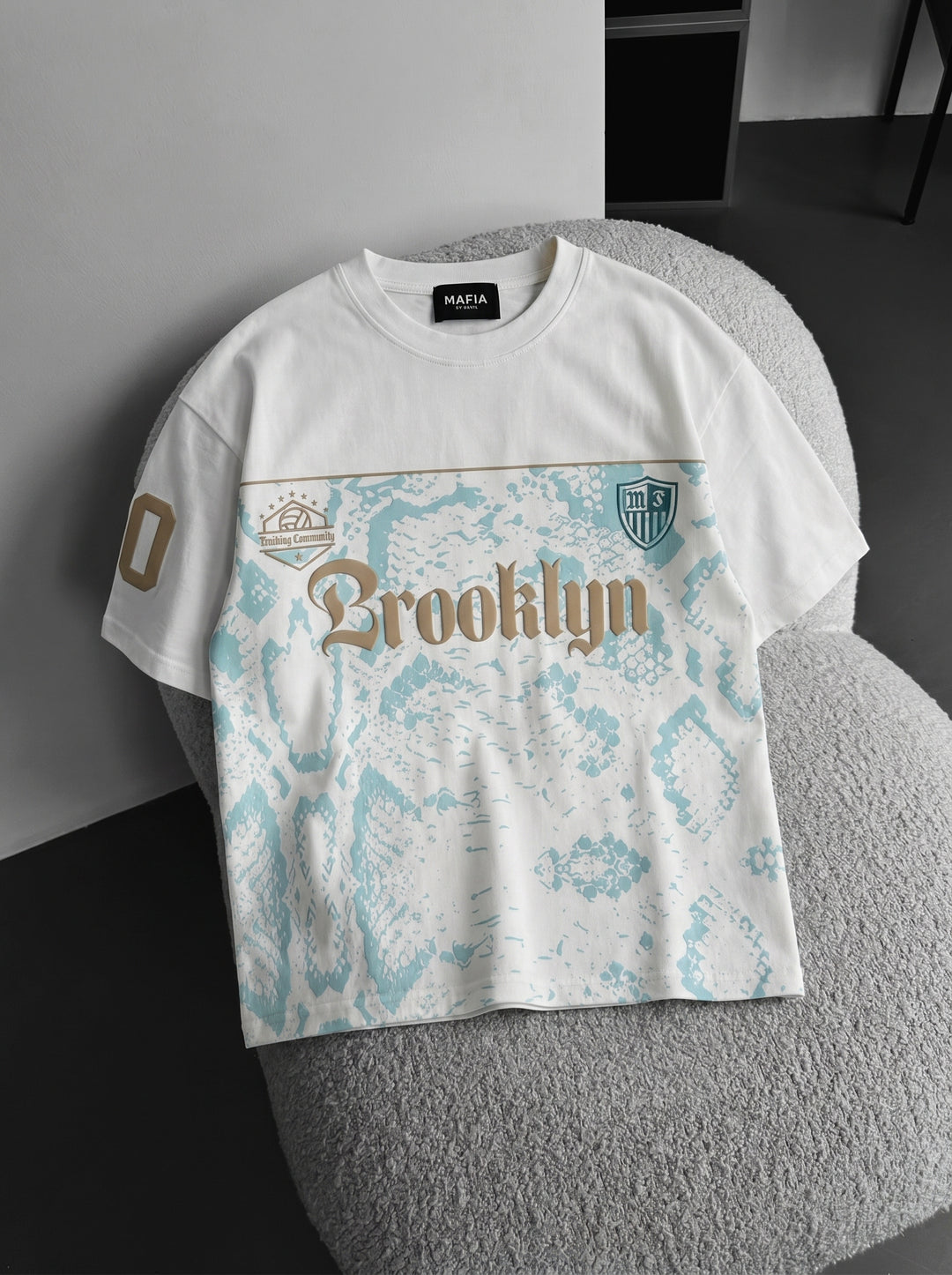 Oversize Brooklyn T-shirt - Ecru and Turquoise