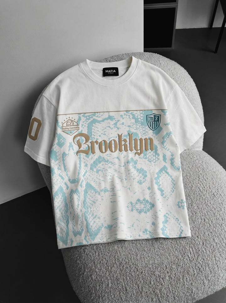 Oversize Brooklyn T-shirt - Ecru and Turquoise