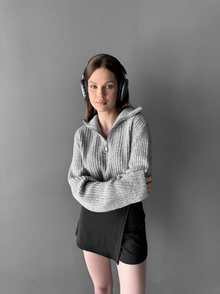 Knit Zipper Pullover - Grey