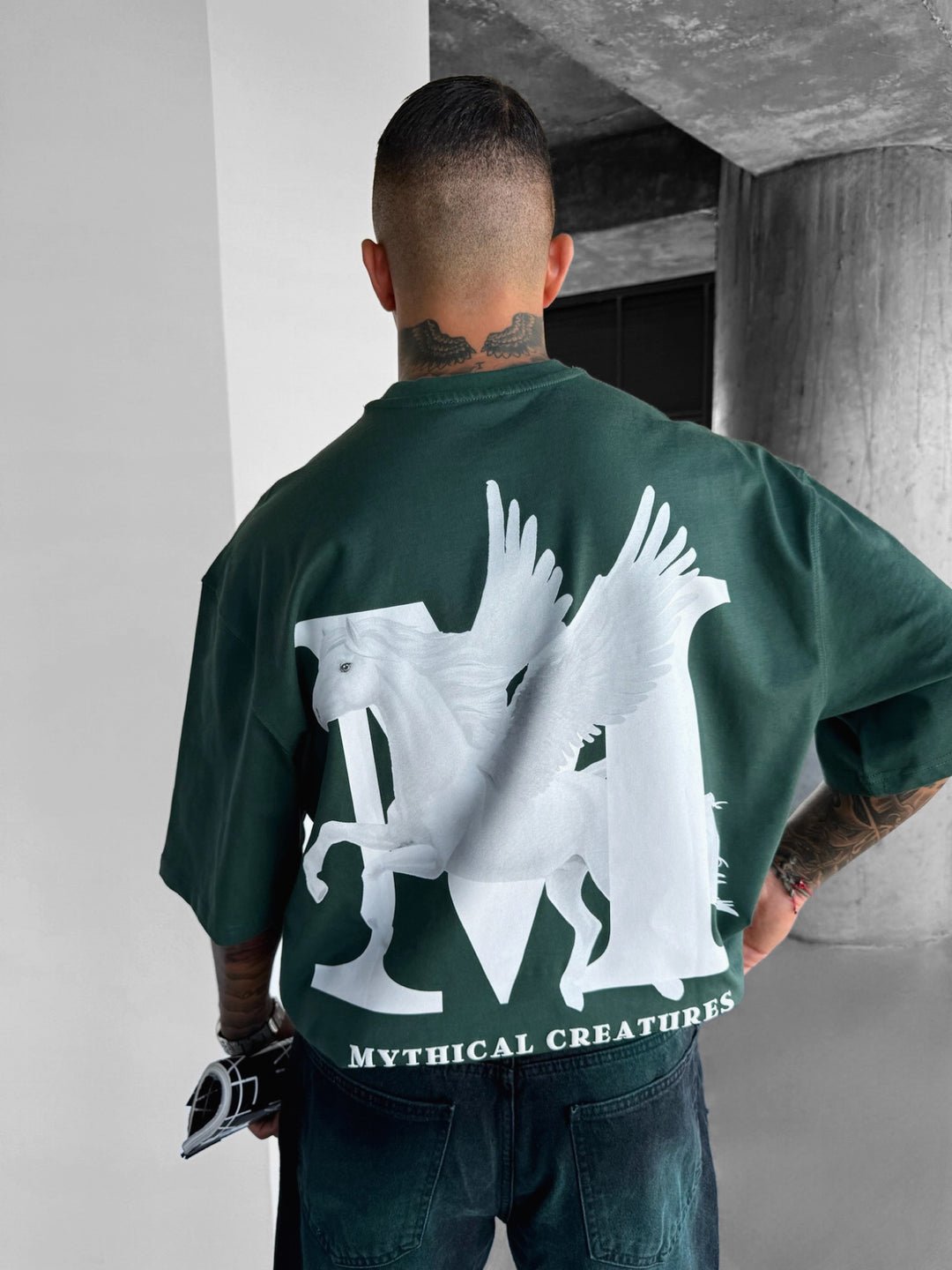 Oversize Mythical Creatures T-shirt - Petrol