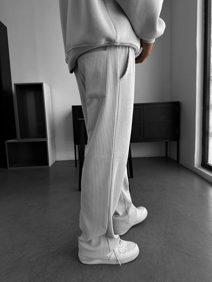 Loose Fit Ribbed Trousers - Grey