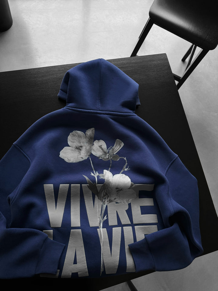 Oversize Vivre La Vie Hoodie - Bright Blue