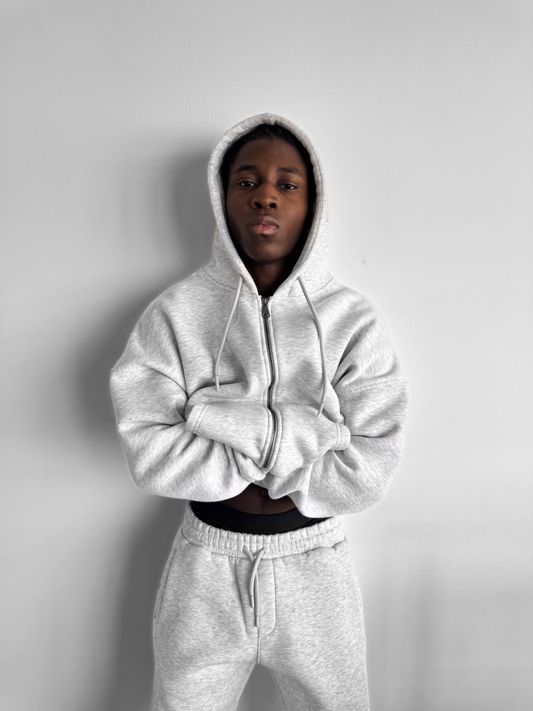 Oversize Basic Zipper Hoodie - Light Grey Melange