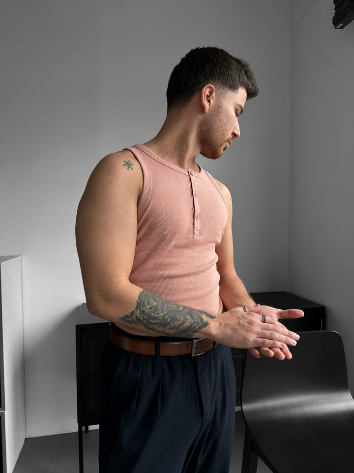 Slim Fit Button Tanktop - Powder